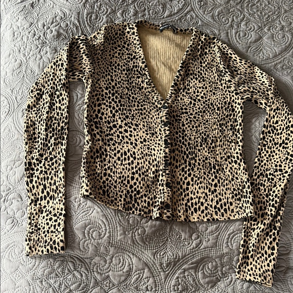Brandy Melville Leopard Print Button-Up Cardigan - Beige and Black